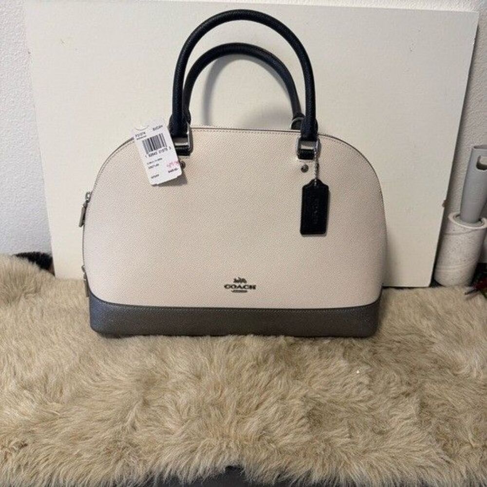 Coach Large Sierra Silver & Chalk Color Block Leather Satchel F31074 NWT